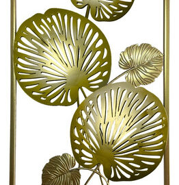 Cuadro Decorativo Rectangular Metálico Dorado Hojas