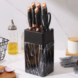 Set Cuchillos De Cocina 7 Piezas Con Bloque Diseño De Mármol