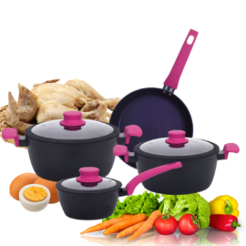 Batería Antiadherente De Cocina 7 Piezas Línea Cherry Vitta