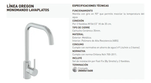 Monomando Lavaplatos Modelo Oregon Caño Recto Marca Pmb - Imagen 9