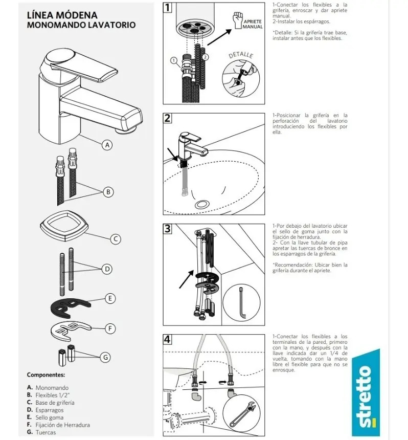 Monomando Lavatorio Llave Grifo Modelo Módena Stretto - Imagen 3