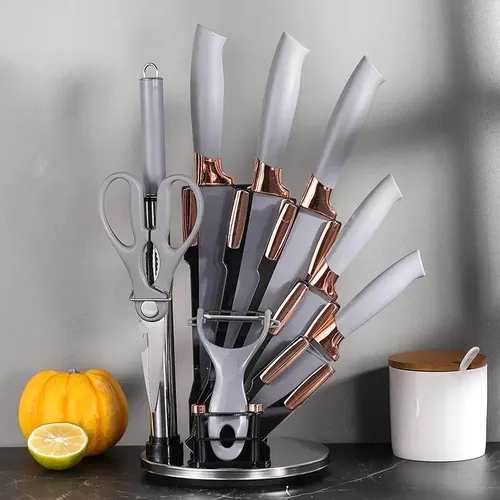 Set De Cuchillos Premium 9 Piezas Con Soporte Giratorio Liso - Imagen 3