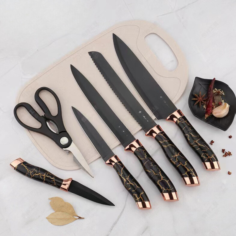 Set Cuchillos De Cocina 7 Piezas Con Bloque Diseño De Mármol - Imagen 21