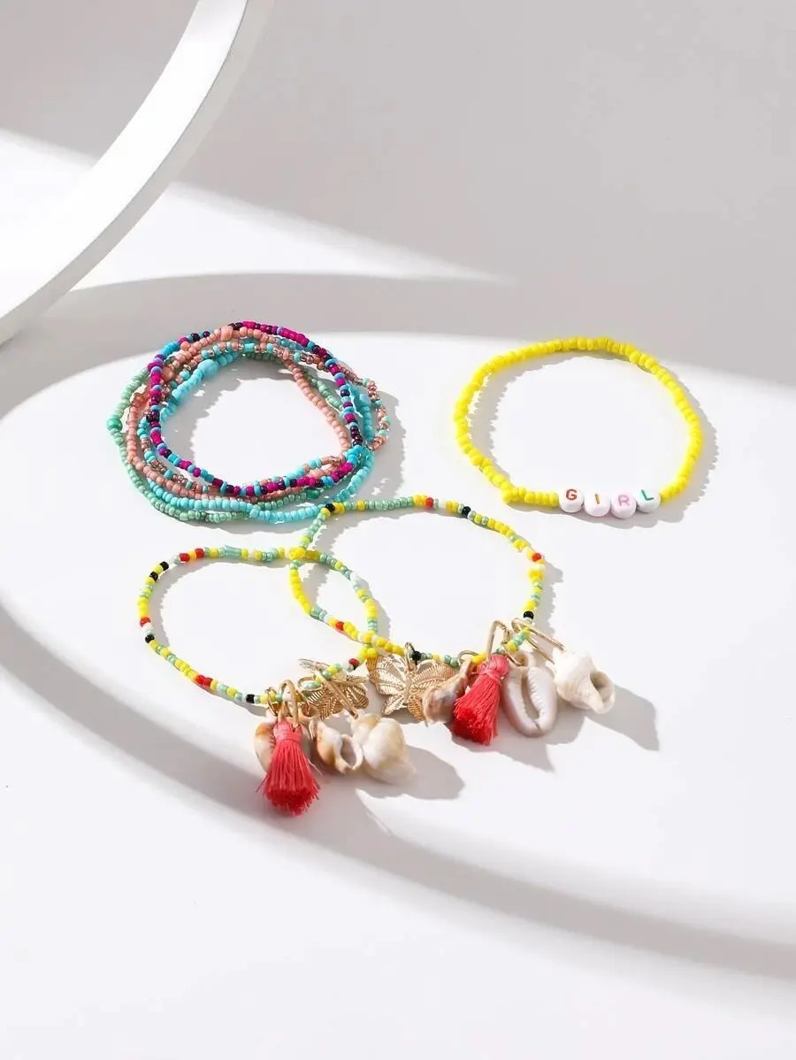 Pulsera Casual De Colores + Conchas + Dijes Set 7 Pieza Pnl - Imagen 4