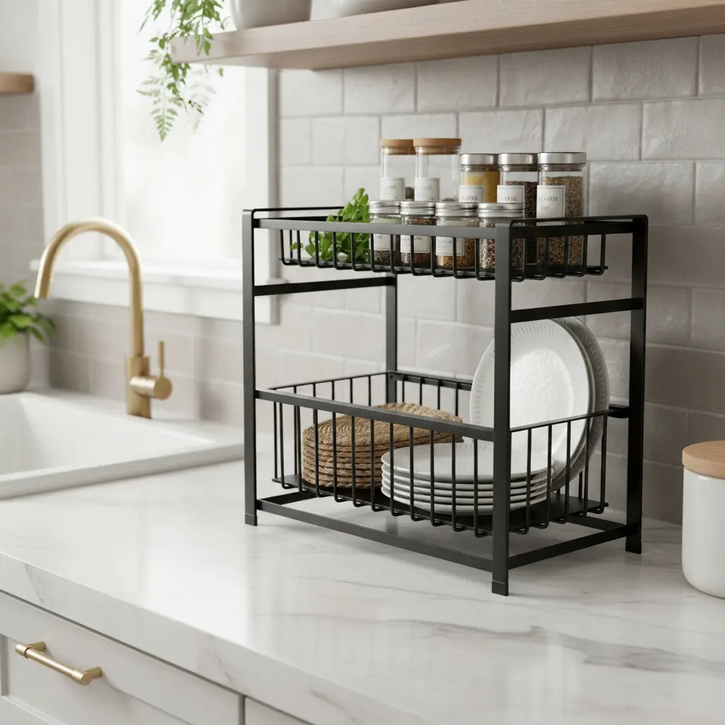 Oganizador Rack De Especias Cocina Multifuncional 2 Niveles - Imagen 4