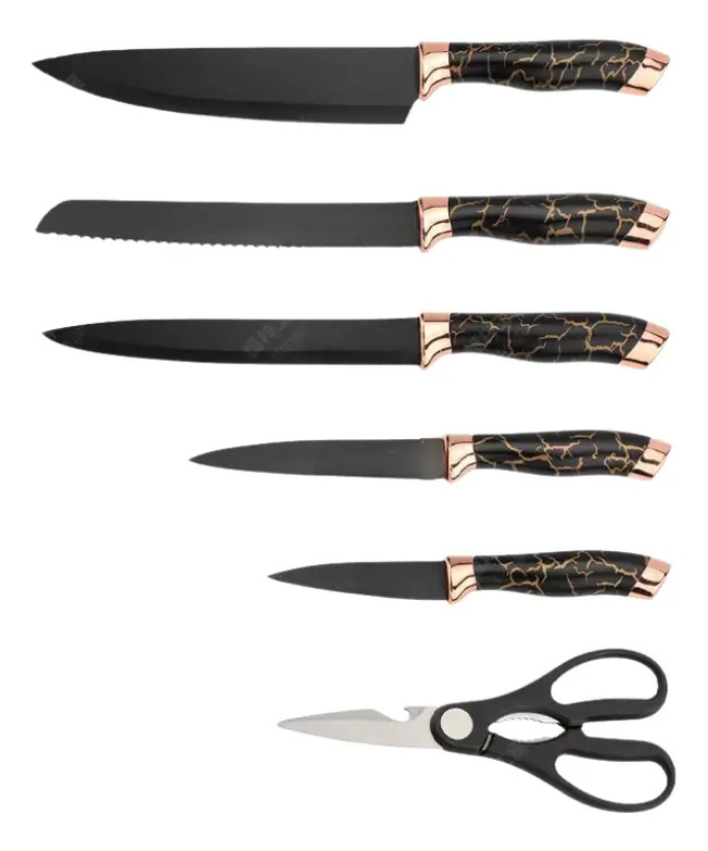 Set Cuchillos De Cocina 7 Piezas Con Bloque Diseño De Mármol - Imagen 22