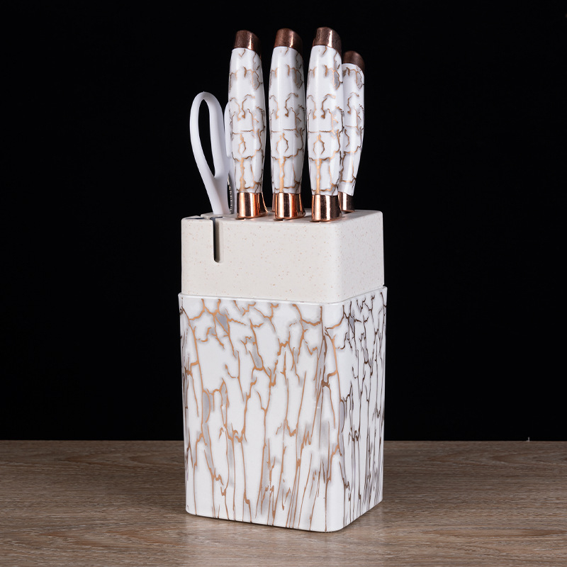 Set Cuchillos De Cocina 7 Piezas Con Bloque Diseño De Mármol - Imagen 9