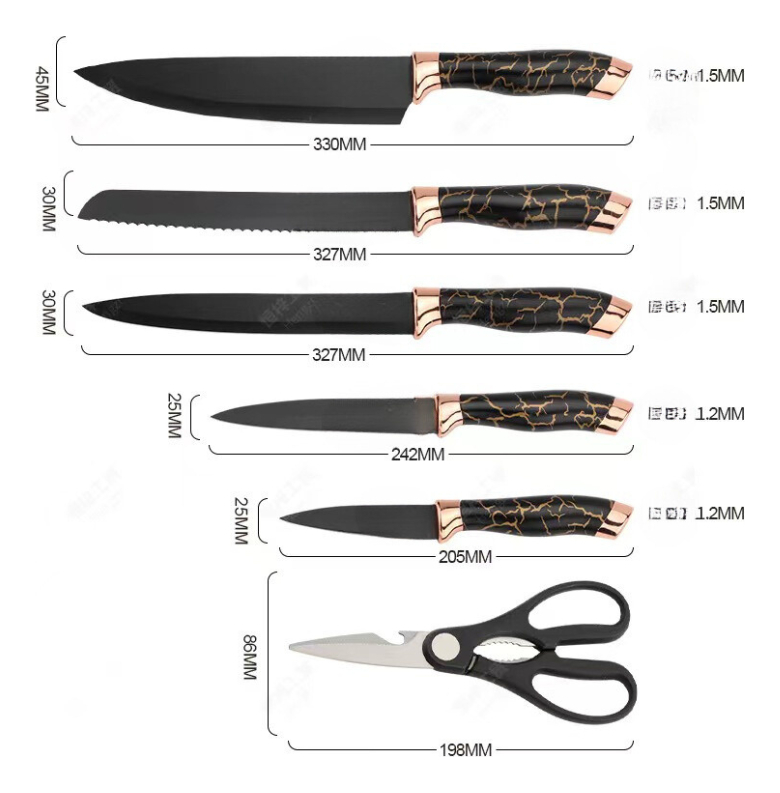 Set Cuchillos De Cocina 7 Piezas Con Bloque Diseño De Mármol - Imagen 23