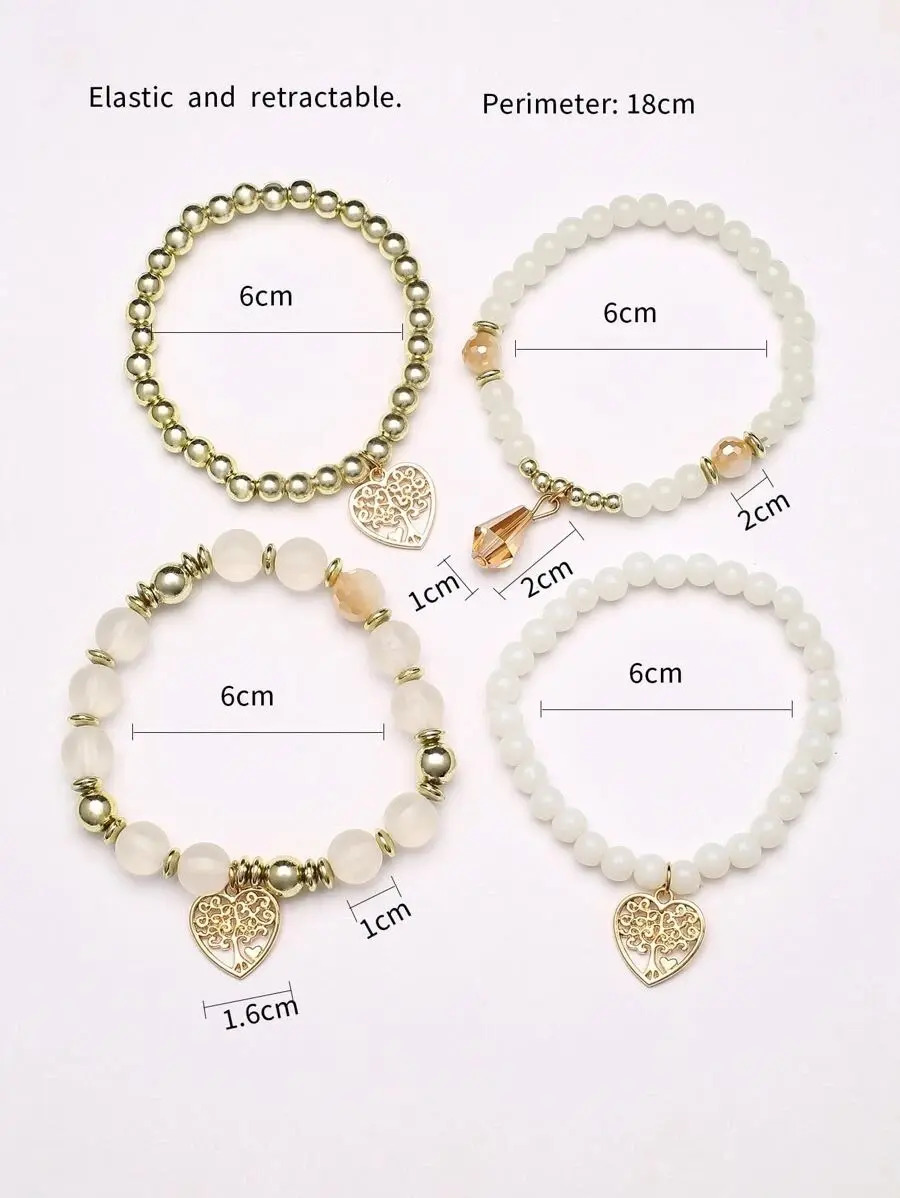 Pulsera Set 4 Piexzas Elegante + Accesorio De Corazón Pnl - Imagen 5