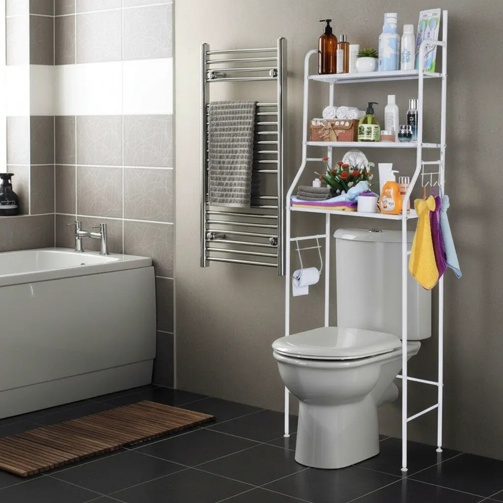 Repisa Rack Baño Mueble Organizador Fierro Portatil Para Wc