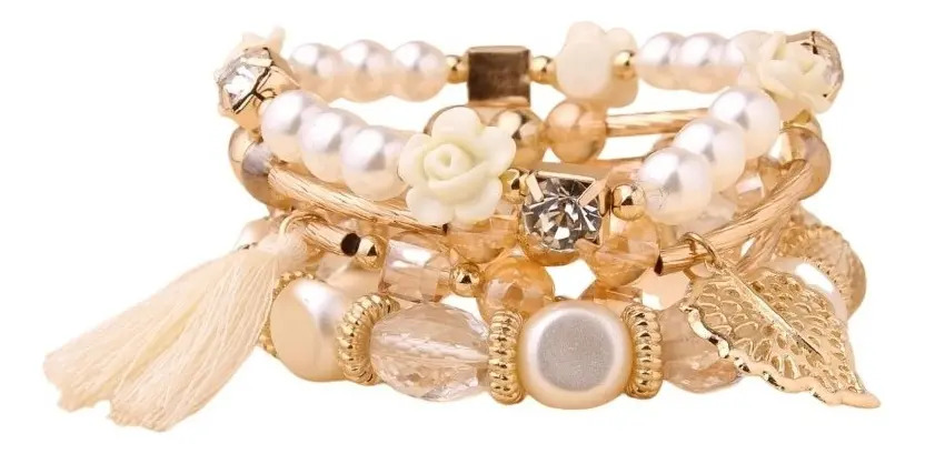 Pulsera Brazalete Casual Con Fleco Y Hoja 4 Piezas Pnl