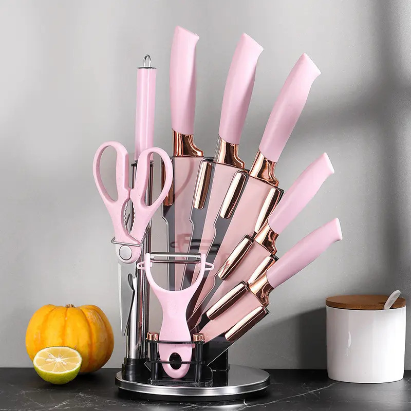 Set De Cuchillos Premium 9 Piezas Con Soporte Giratorio Liso - Imagen 2