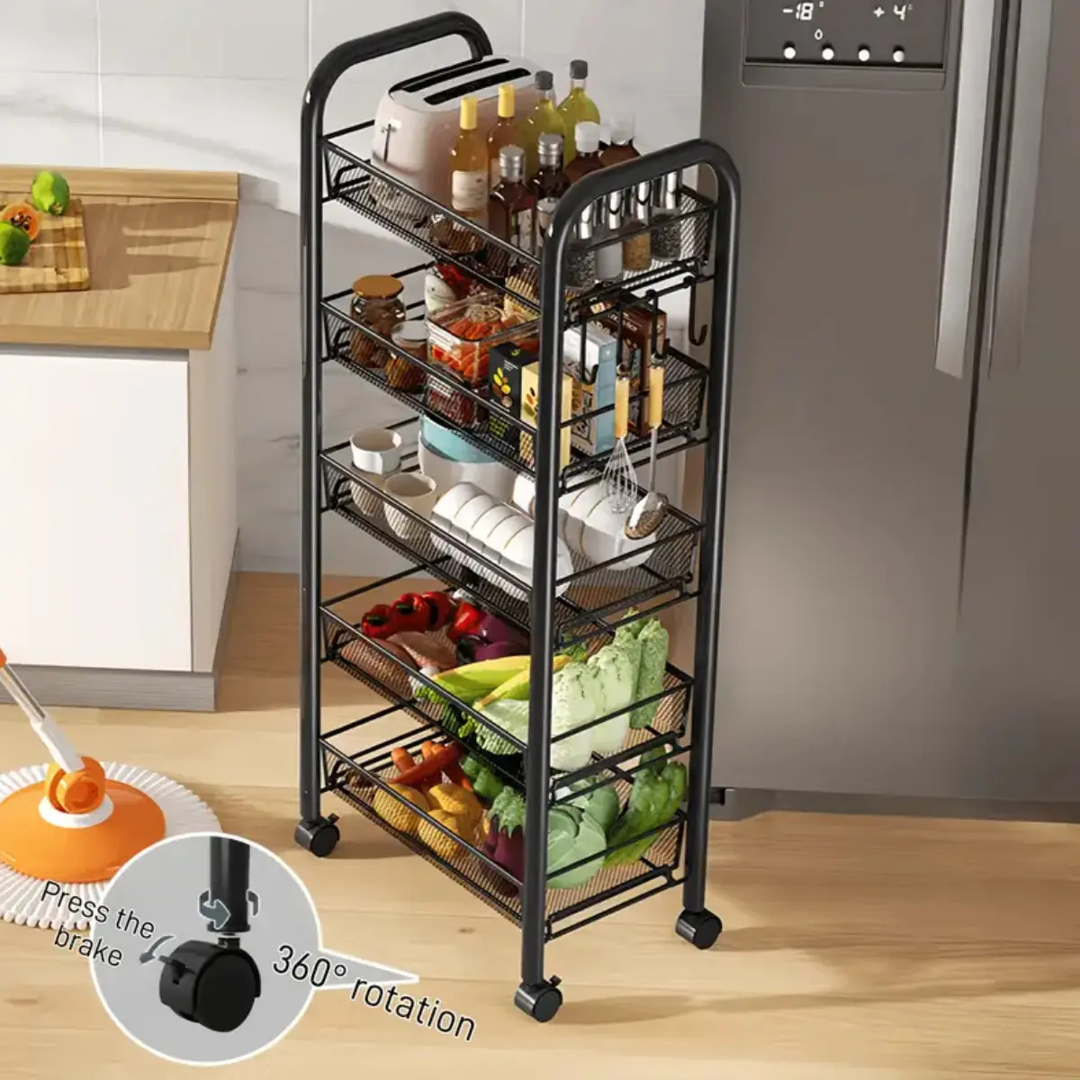 Carrito Verdulero Frutero 5 Estantes Con Ruedas Negro - Imagen 3