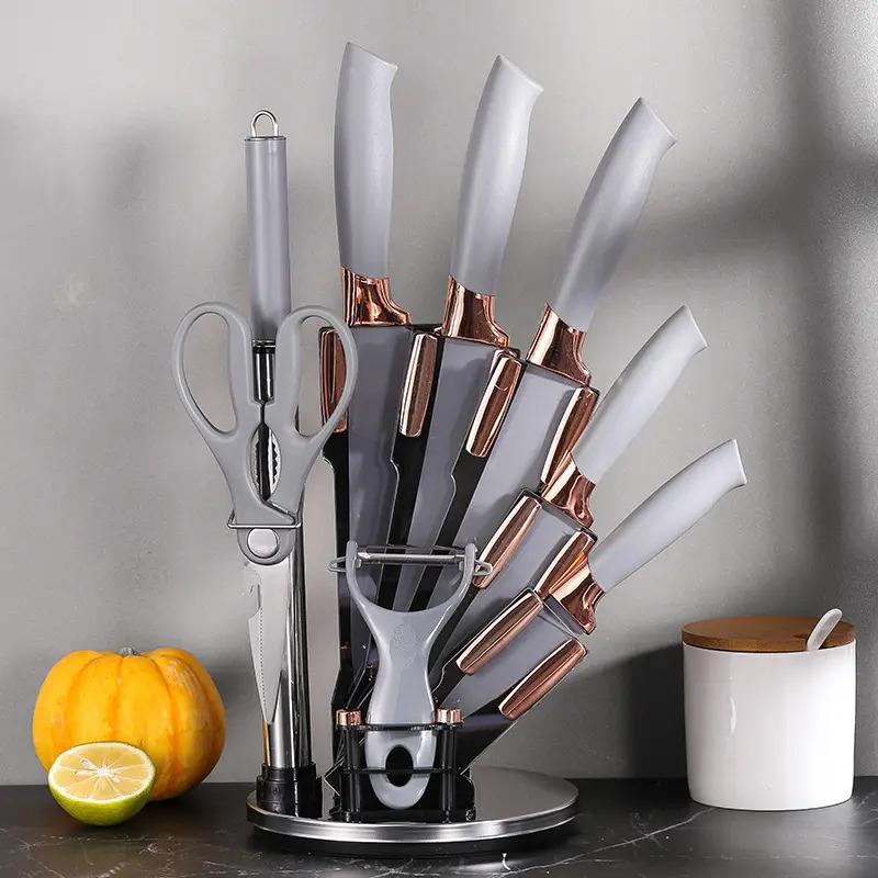 Set De Cuchillos Premium 9 Piezas Con Soporte Giratorio Liso