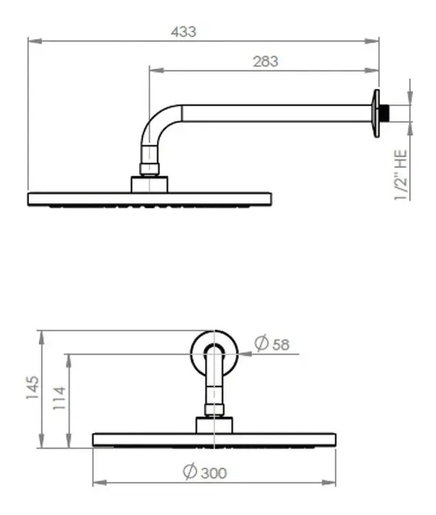 Plato Ducha Regadera Grifo 30 Cm Con Brazo Stretto - Imagen 2