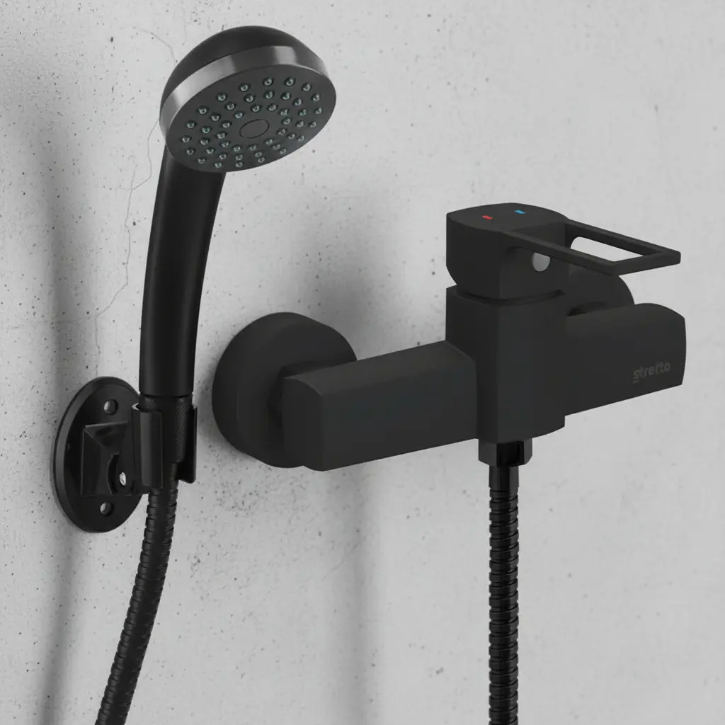 Monomando Llave Grifo Para Ducha Alatri Stretto Negro Mate