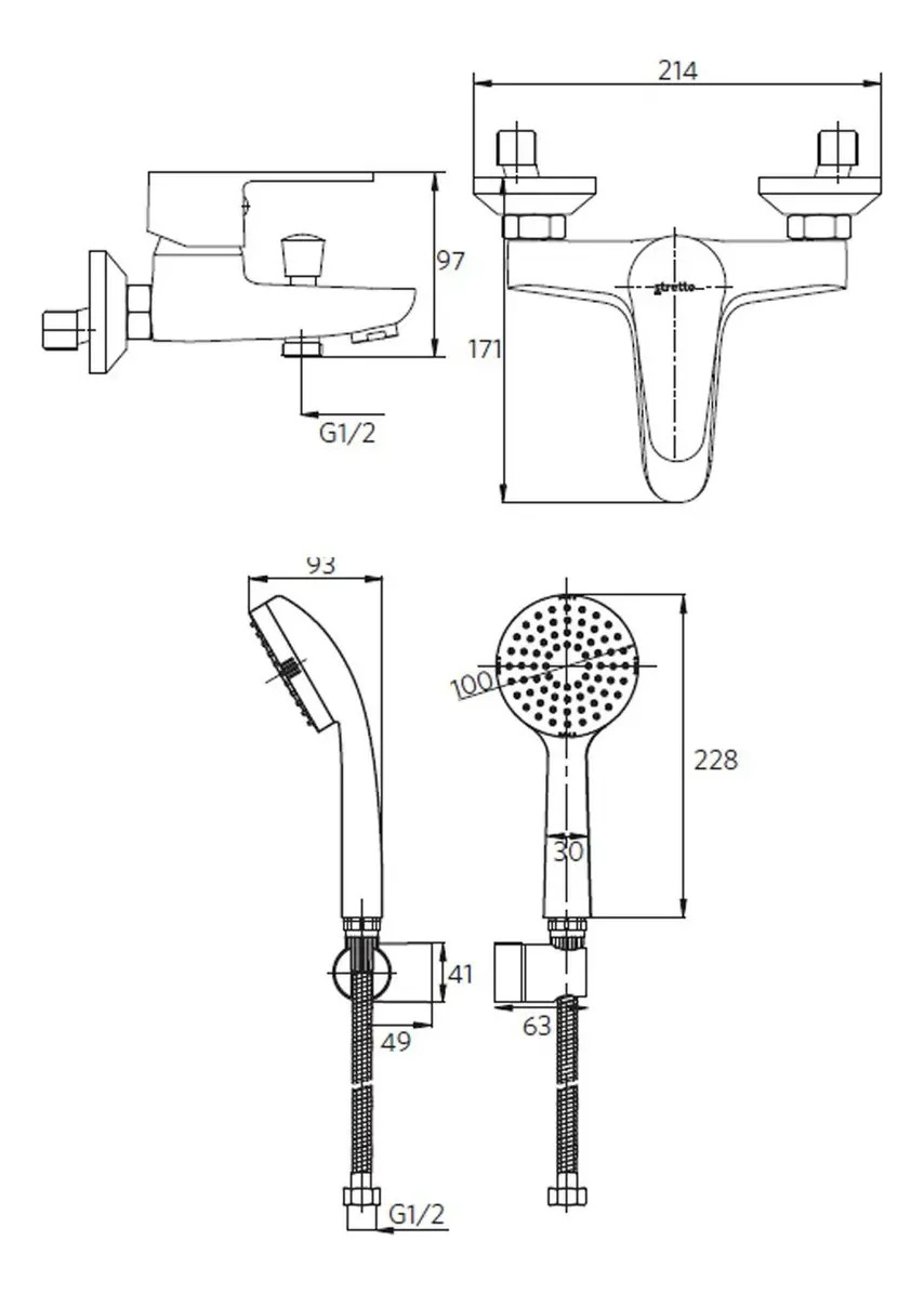 Monomando Llave Grifo Tina Ducha Modelo Dessin Marca Stretto - Imagen 3