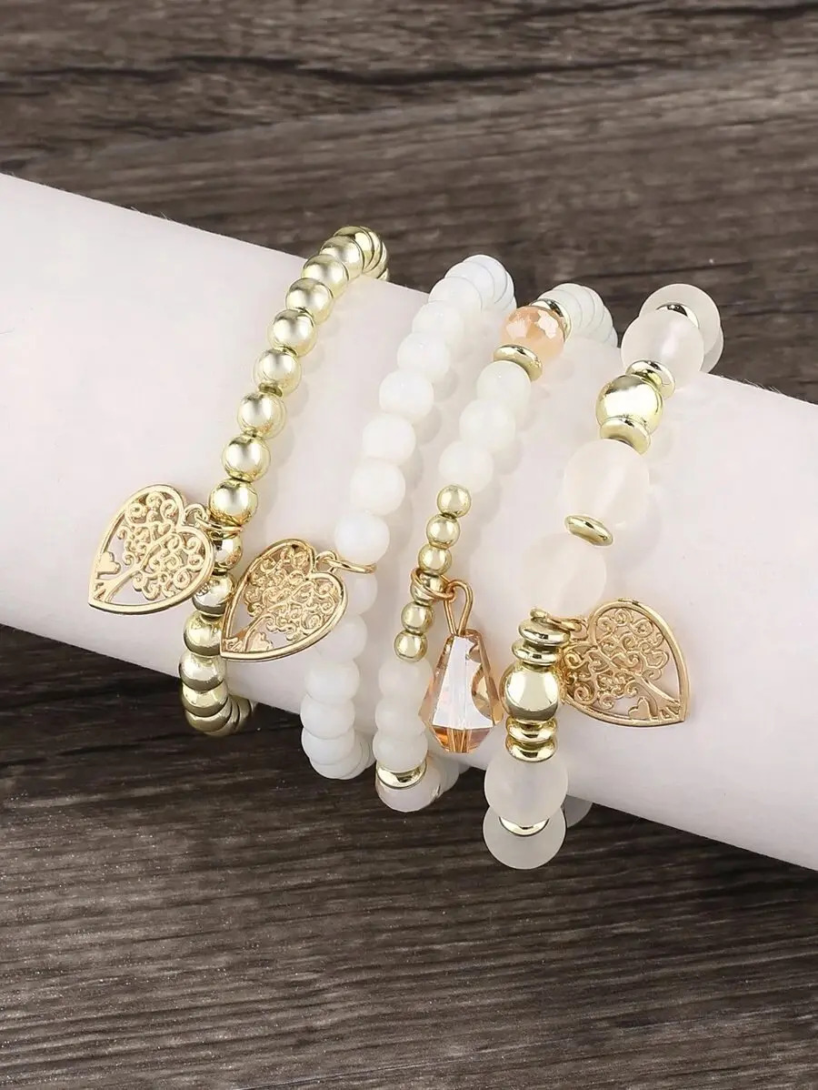 Pulsera Set 4 Piexzas Elegante + Accesorio De Corazón Pnl - Imagen 4