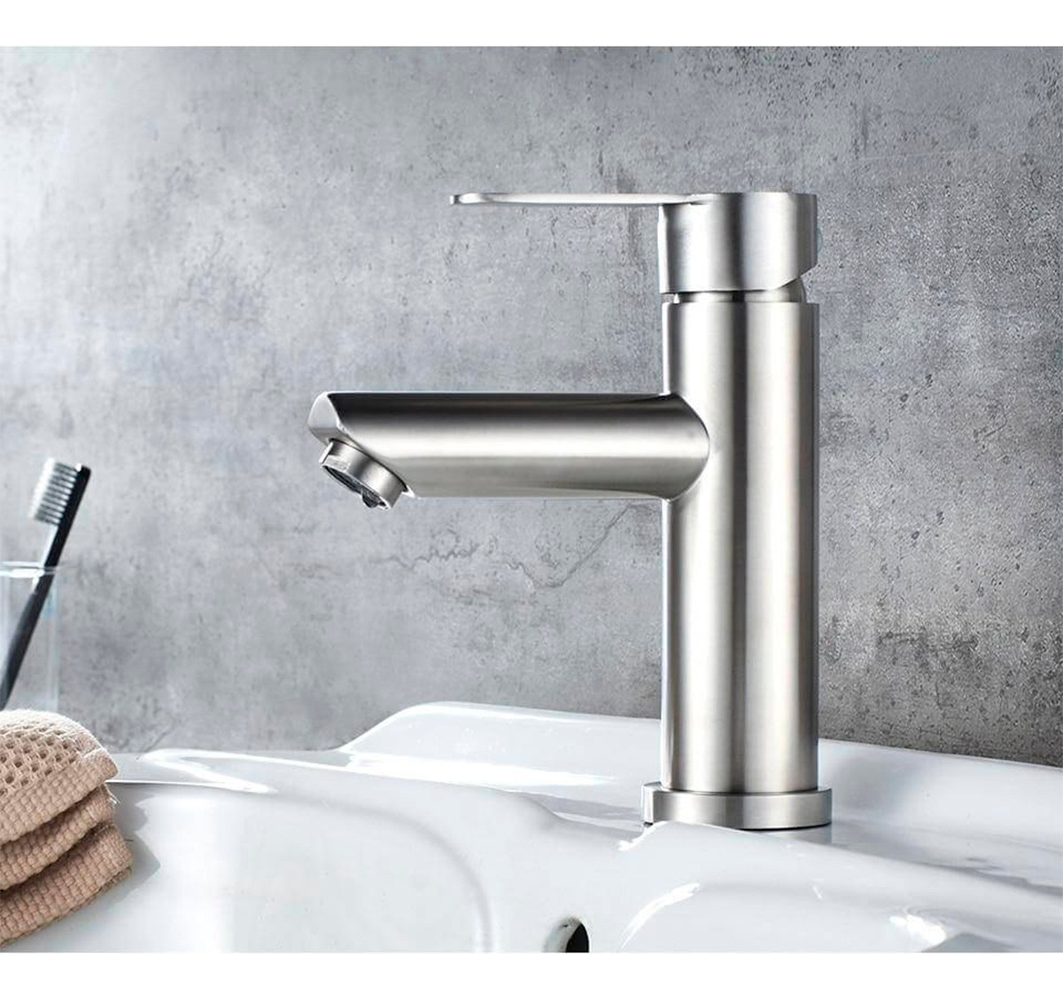 Monomando Lavatorio Lavamanos Modern Inox Plateado Taumm - Imagen 6
