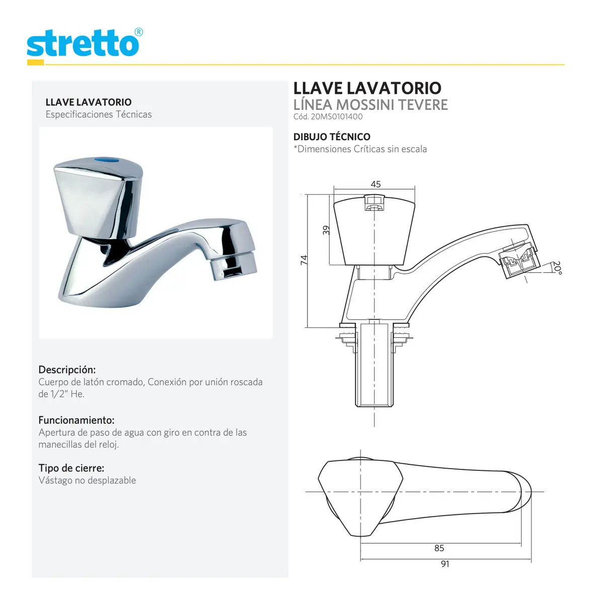 Llave Lavatorio Mossini Tevere Color Cromo - Imagen 3