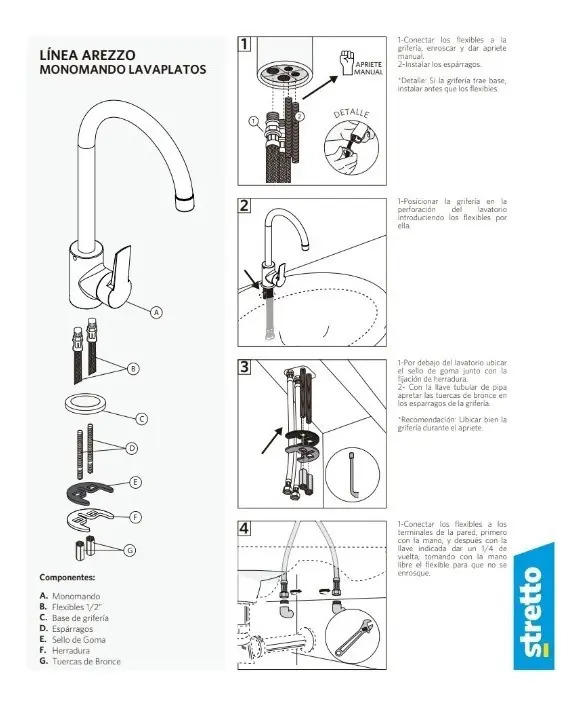 Monomando Grifo Llave Vertical Lavaplatos Fregadero Arezzo - Imagen 5