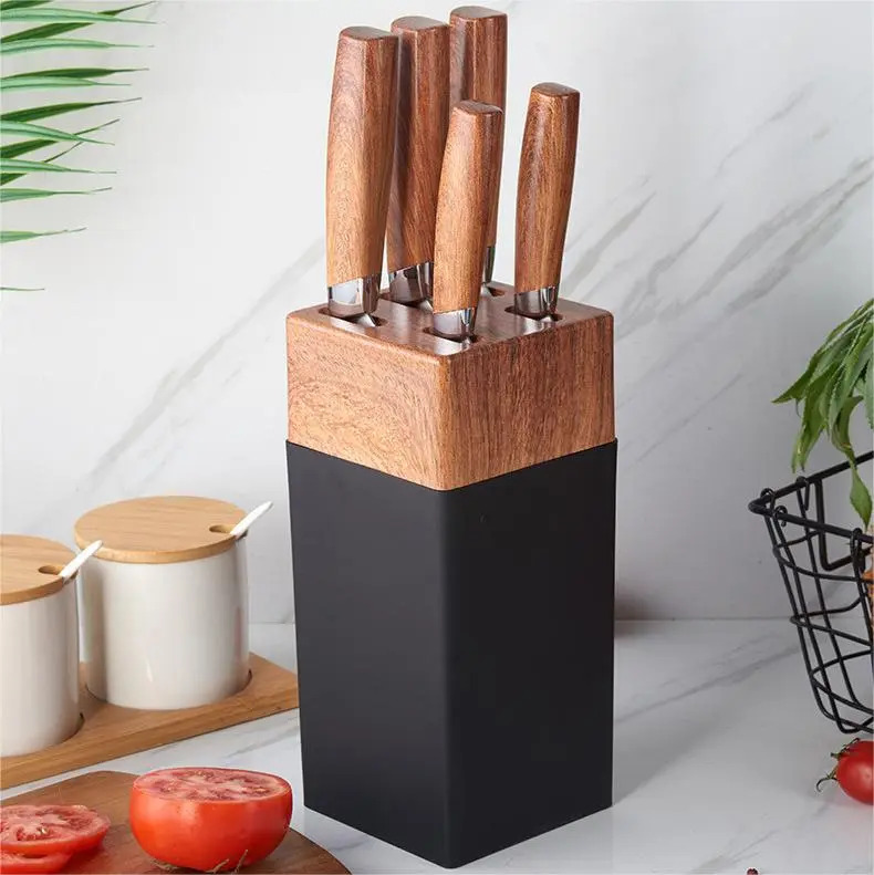 Set Cuchillos Premium De 6 Piezas Con Bloque Diseño Madera
