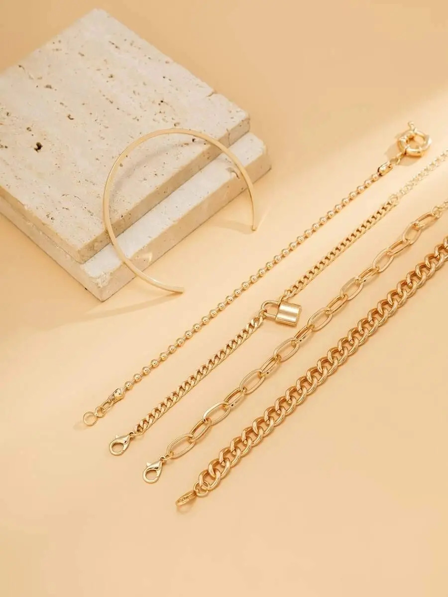 Pulsera Cadena Brazalete Elegante Con Cerradura 5 Piezas Pnl - Imagen 6