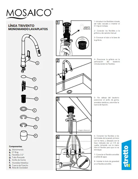 Monomando Llave Extraíble Lavaplatos Modelo Trivento Stretto - Imagen 7