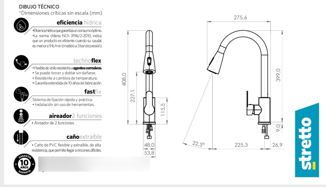 Monomando Lavaplatos Llave Extraíble Modelo Veletri Stretto - Imagen 6