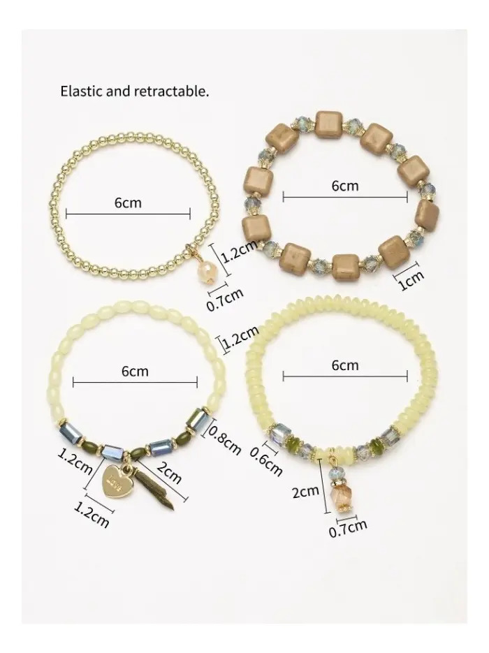 Pulsera Elegante Corazón Con Detalle Letras Set 4 Pcs Pnl - Imagen 5