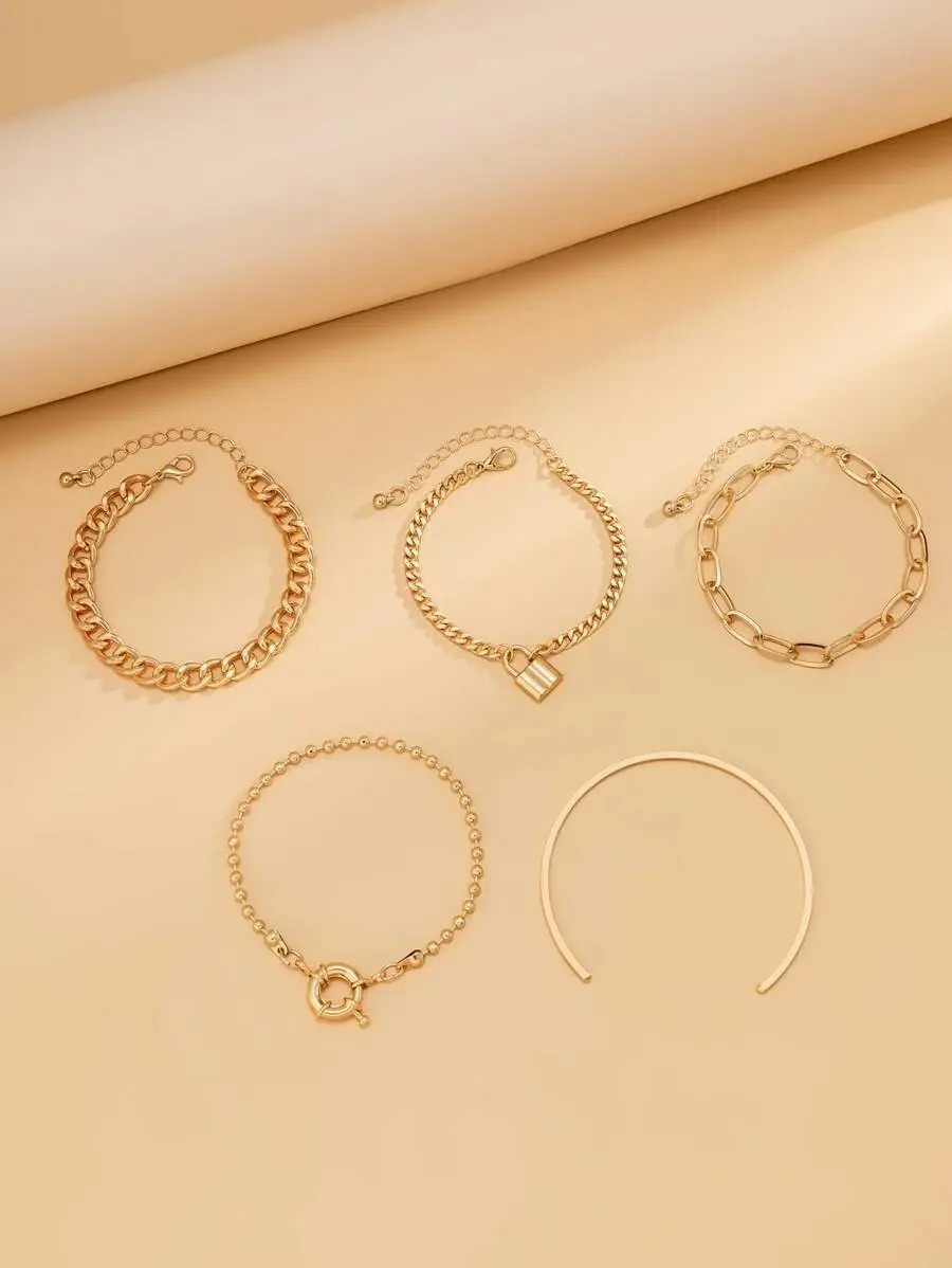 Pulsera Cadena Brazalete Elegante Con Cerradura 5 Piezas Pnl - Imagen 4