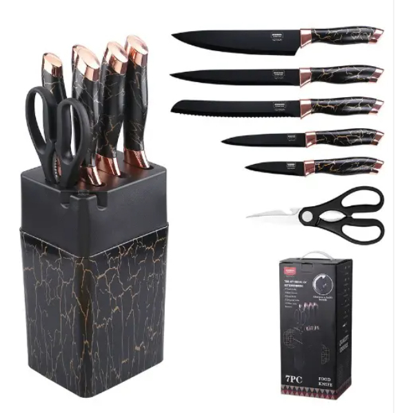 Set Cuchillos De Cocina 7 Piezas Con Bloque Diseño De Mármol - Imagen 20