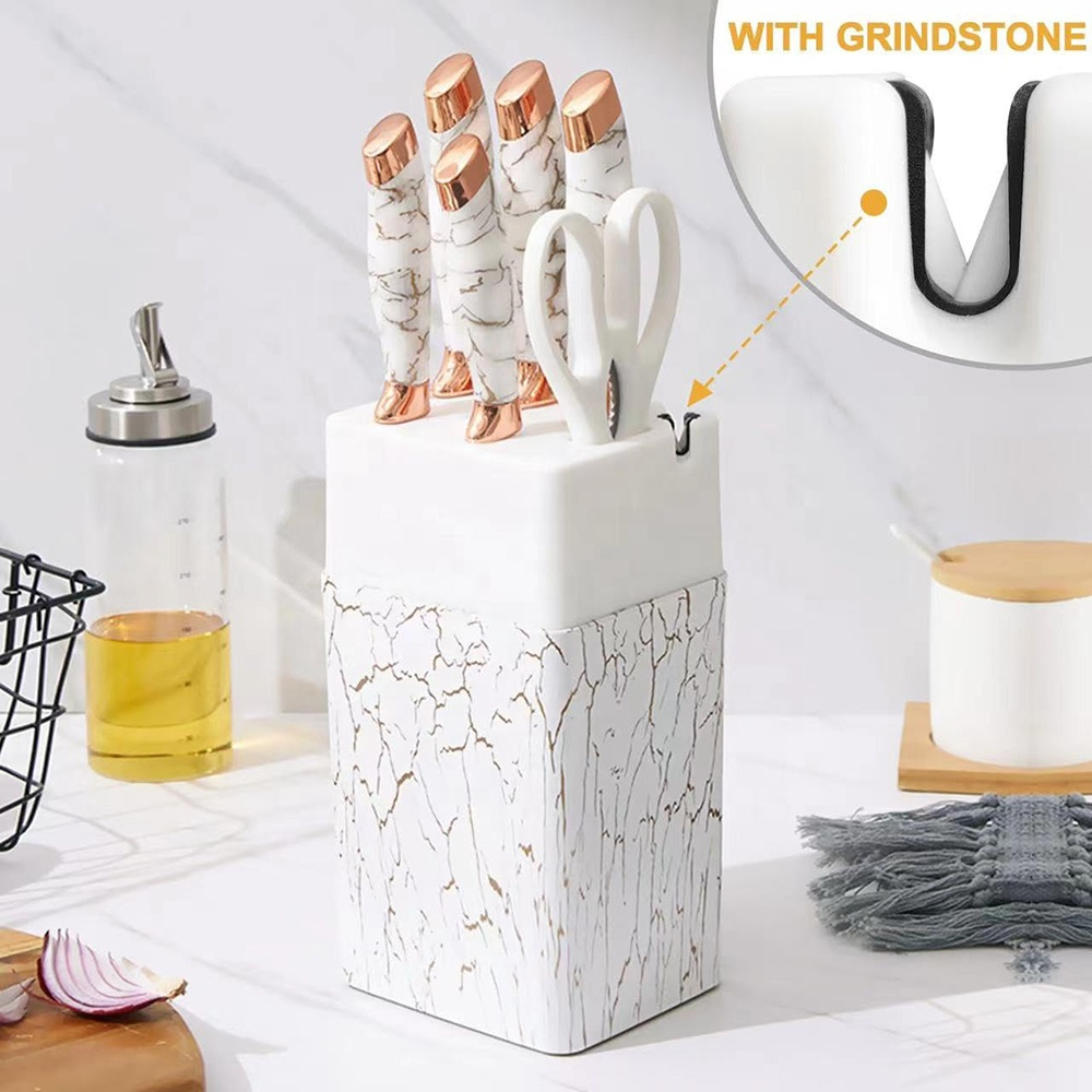 Set Cuchillos De Cocina 7 Piezas Con Bloque Diseño De Mármol - Imagen 7