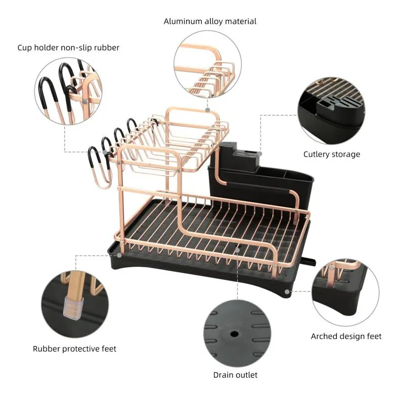Escurridor Secaplatos De Aluminio Antioxidante 2 Niveles - Imagen 4