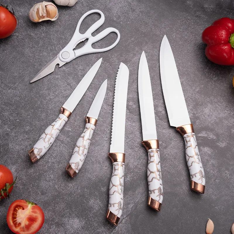Set Cuchillos De Cocina 7 Piezas Con Bloque Diseño De Mármol - Imagen 10
