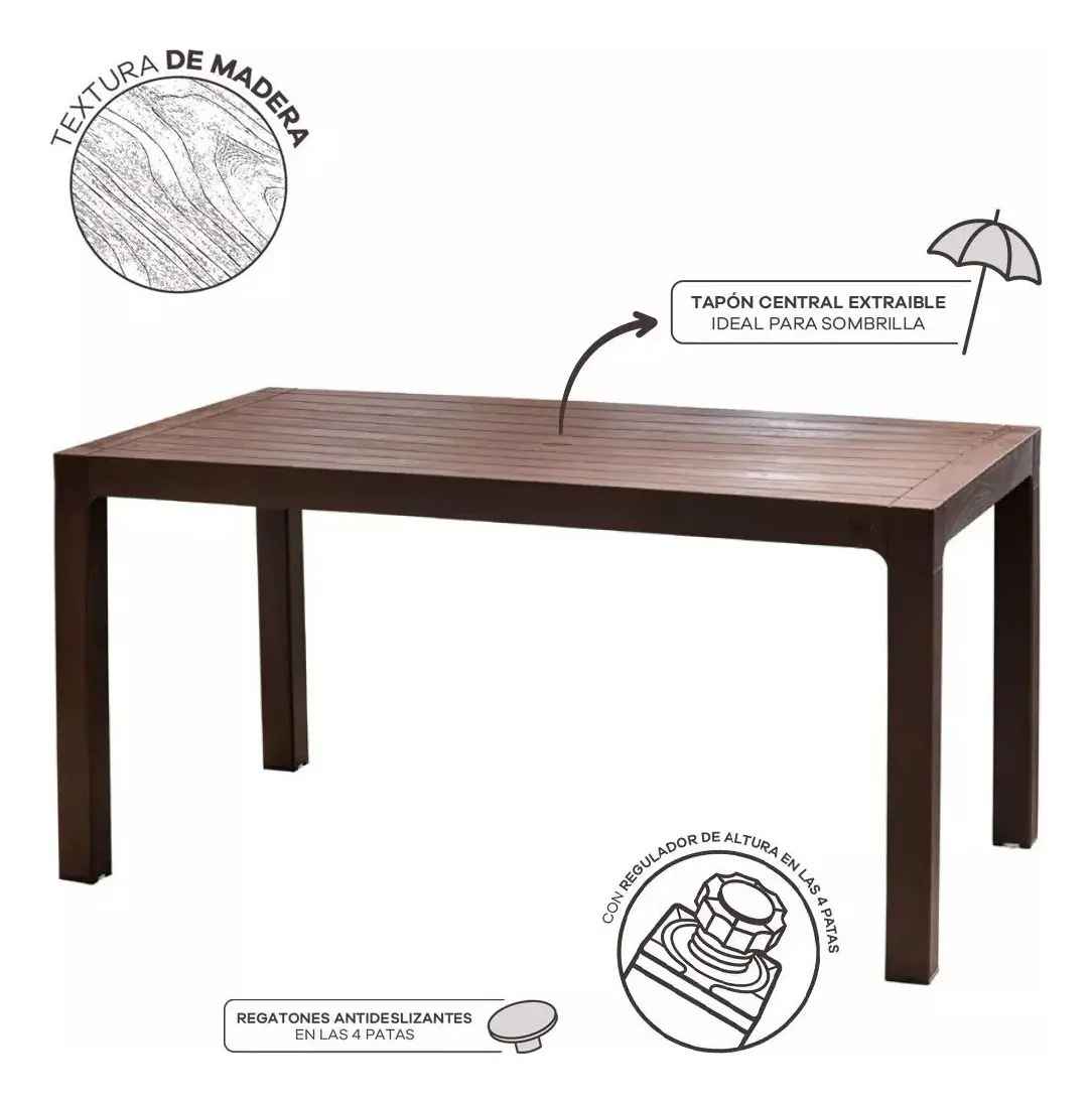 Mesa Rectangular 150x80 Cm Resina Modelo Roble Reyplast - Imagen 3