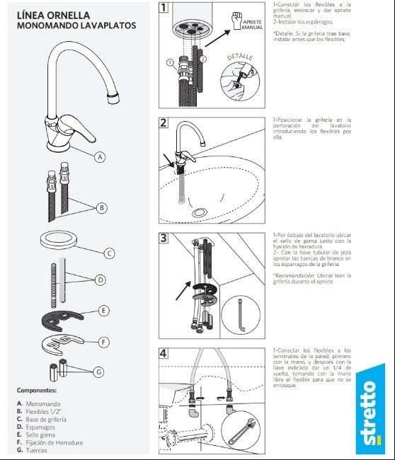 Monomando Grifo Llave Vertical Lavaplatos Fregadero Ornella - Imagen 6