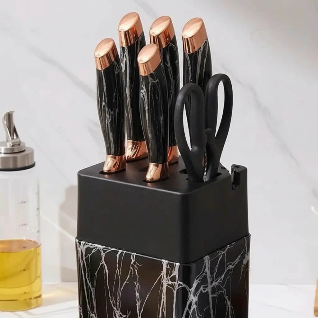 Set Cuchillos De Cocina 7 Piezas Con Bloque Diseño De Mármol - Imagen 5