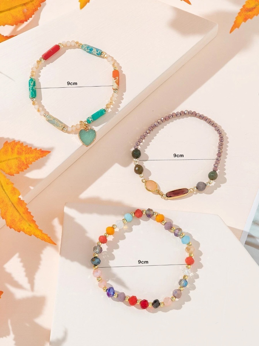 Pulsera Multicolor 3 Pzs + Dije De Corazón De Cristal Pnl - Imagen 5