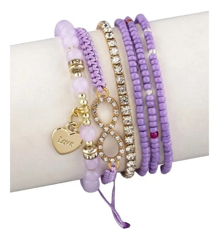 Pulsera Brazalete Diamante De Imitación E Infinito Set 6 Pnl