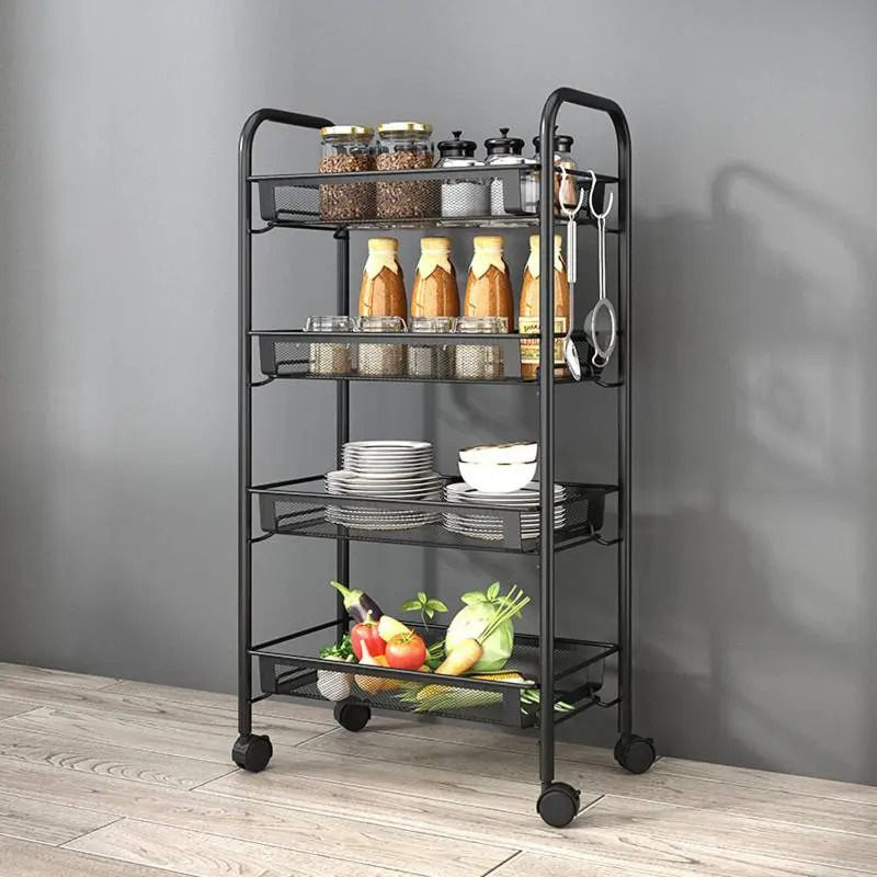 Carrito Verdulero Frutero 4 Estantes Con Ruedas Negro