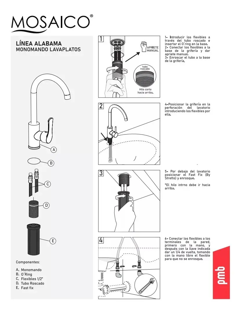Llave Grifería Monomando Lavaplatos Vertical Alabama Pmb - Imagen 5