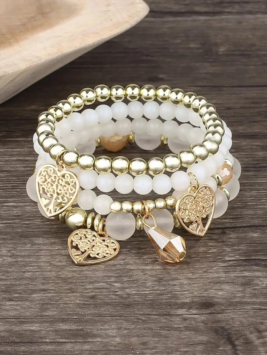 Pulsera Set 4 Piexzas Elegante + Accesorio De Corazón Pnl - Imagen 2