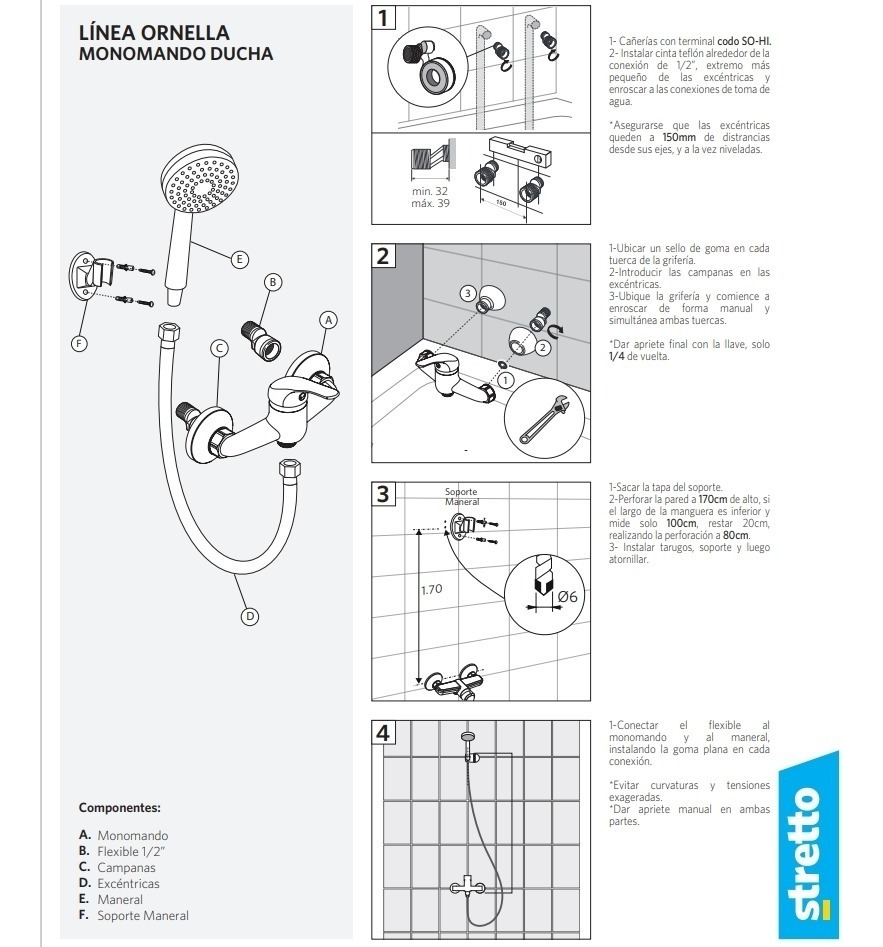 Monomando Llave Grifo Para Ducha Modelo Ornella Stretto - Imagen 4