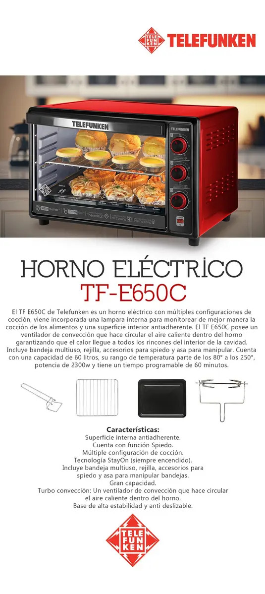 Horno De Mesa Electrico Telefunken Tf E650c 2300w 60l - Imagen 10