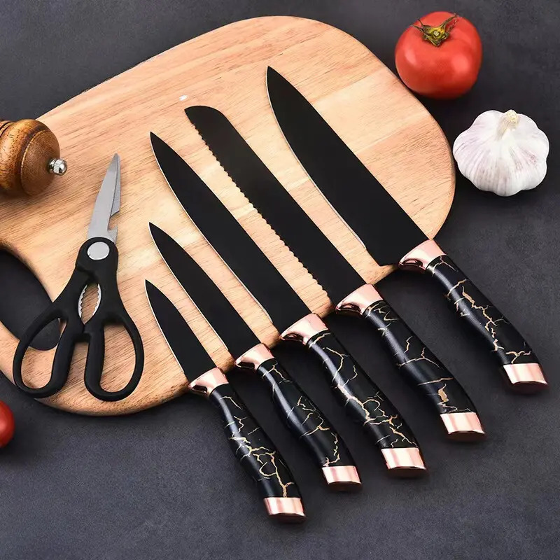 Set Cuchillos De Cocina 7 Piezas Con Bloque Diseño De Mármol - Imagen 19
