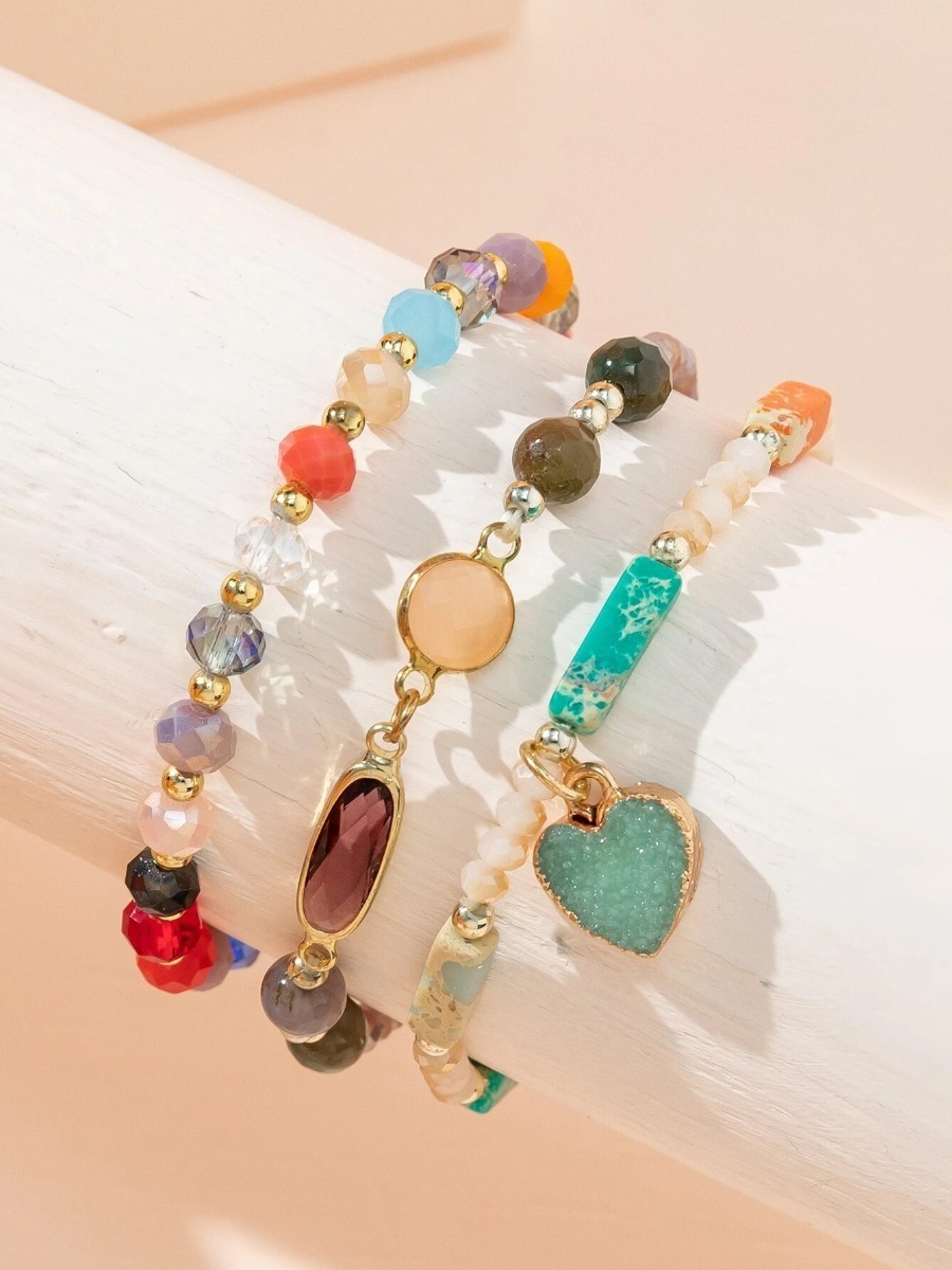 Pulsera Multicolor 3 Pzs + Dije De Corazón De Cristal Pnl - Imagen 2