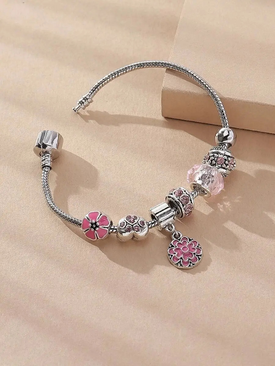Pulsera Diseño Elegante De Flores Y Diamantes De Metal Pnl - Imagen 5