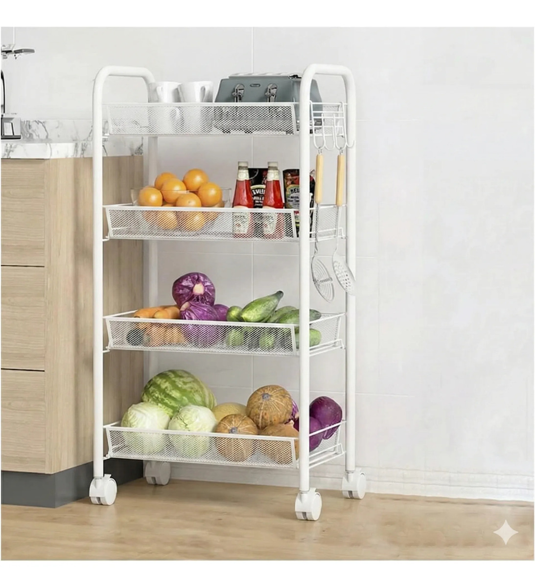 Carrito Verdulero Frutero 4 Estantes Con Ruedas Negro - Imagen 4