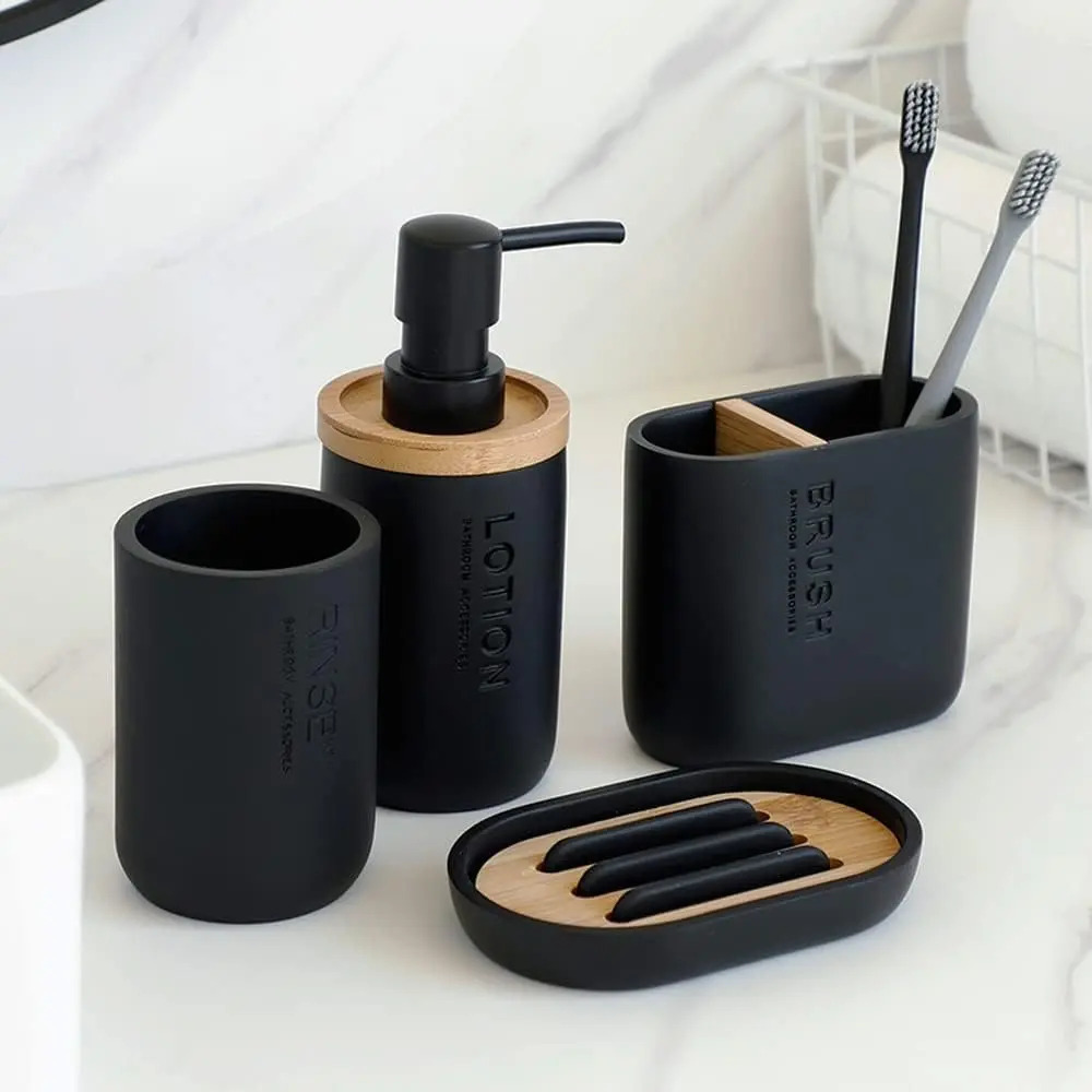 Set Accesorios De Baño Moderno 4 Piezas Resina Bambu Stretto - Imagen 4